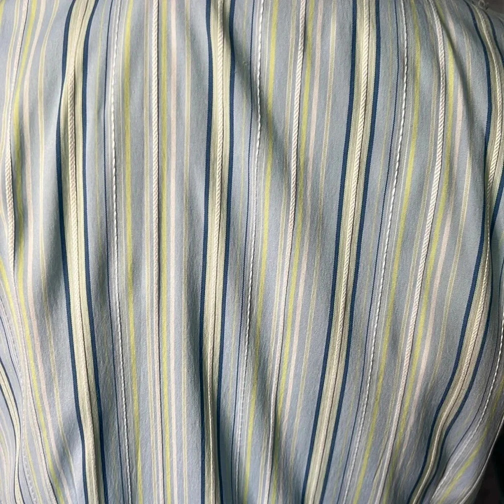 DCC Missy Green, Blue, Sage and White Striped Button Down 3/4 Sleeve Blouse - Picture 6 of 10